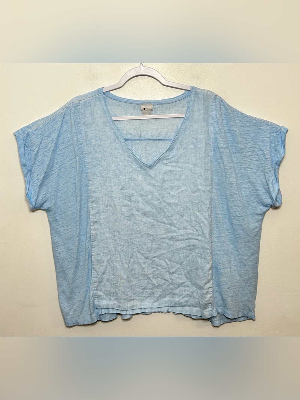 Chicos 100% Linen Boxy Fit V Neck Shirt Womens Size 20 , Chicos Size 4
